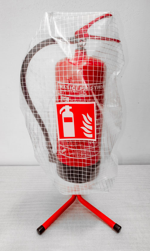 9 kg fire extinguisher in basic stand with the cover.